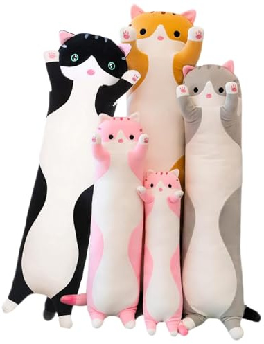 Long Cat Plush Pillow Soft Cat Hugging Pillow Stuffed Animal Pillow Cute Kitty Sleeping Throw Pillow Gift for Kids (70cm/27.55inch,Gray