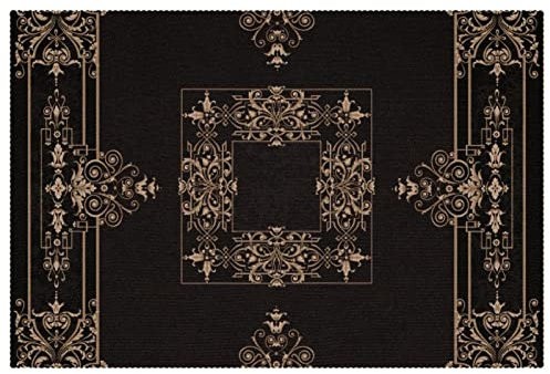 Goldene Barock-Ornament-Tischsets, Set mit 6 Tischsets für Esstische, 30,5 x 45,7 cm, rutschfest, hitzebeständig, Küchentisch, Platzsets