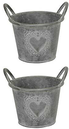 finehomegarden Metall Topf Herz 2 Stück Vintage Blumentopf mit Griff Ø16cm H12cm Valentinstag Übertopf