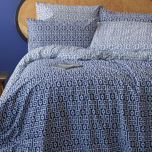 LERUUM Sommer Bettwaesche Set 135x200 Baumwolle Navy Blau Weiß Erwachsene Jungen Geometrisches Wendbares Bettbezug mit 1x Kissenbezug 80x80(2 teilig Classy)