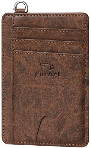 FurArt Portefeuille Minimaliste Fin, Porte-Cartes de Crédit à Blocage RFID pour Femmes et Hommes, avec Manille en D de Démontage