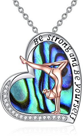 YFN Gymnastik Halskette 925 Sterling Silber Herz Anhänger Schmuck Geschenk für Damen Mädchen