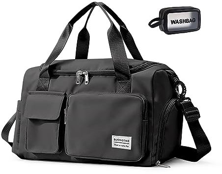 Kleine Sporttasche für Damen, Reisetasche, Handgepäck, Wochenendtasche mit Schuhfach, 02#schwarz, Gym Bag & Toiletry Bag, Turnbeutel & Kulturbeutel
