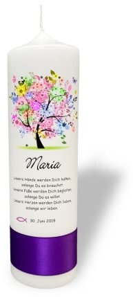 Taufkerze Lebensbaum bunt