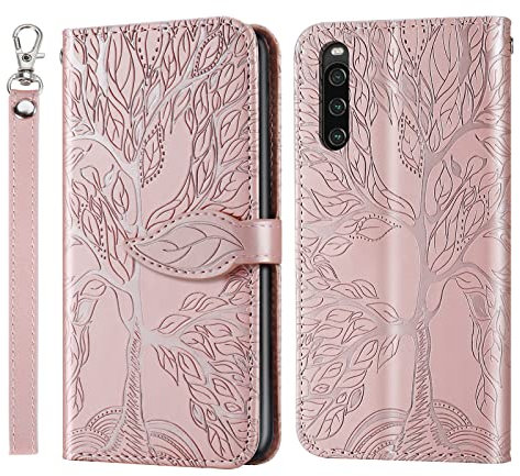 Rostsant Handyhülle für Sony Xperia 10 IV Geprägter Baum PU Leder Klapphüllen Brieftasche Tasche Hülle für Sony Xperia 10 IV 5G - Rosengold