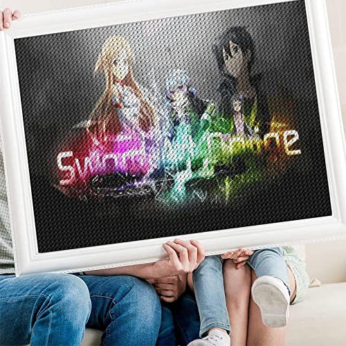 PAWCA 5D DIY Diamond Painting,Anime Sword Art Online,Crystal Strass Cross Stitch Kit, Mosaik-Handwerk für die Heimdekoration(round drill)-50x60cm