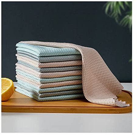 10 Stück Fischschuppen-Mikrofasertücher, 30 x 40, streifenfrei, super saugfähig, für die Reinigung von Glas, Küche