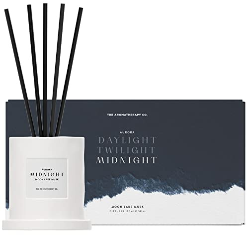 The Aromatherapy Co. Scented Reed Diffuser 150ml - Ceramic Jar and Cotton Reeds - Aurora Midnight Diffuser Moon Lake Musk