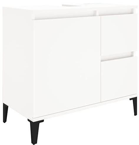 vidaXL Badschrank, Schrank für Badezimmer, Badezimmerschrank mit viel Stauraum, Waschbeckenunterschrank Badezimmer Schrank Metallfüße, Weiß Holzwerkstoff