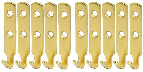 fiXte Brass Picture Hook Heavy Duty Large J Style Hanging Mirror Picture Frames (Pack of 10)