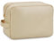 Wandering Nature Kosmetiktasche Groß Kulturtasche Damen Reise Schminktasche mit Henkel Make Up Tasche Organizer PU Leder mit Reißverschluss, Beige(Patent Angemeldet)