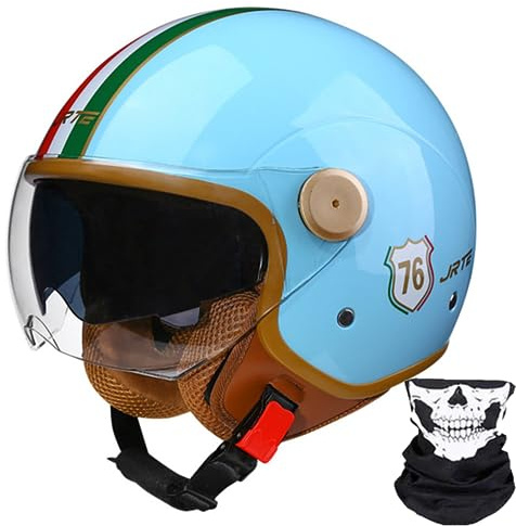 Casque De Moto, Demi-Casque De Moto Rétro 3/4 Ouvert avec Double Visière, pour Hommes Et Femmes, Casque De Scooter, VTT, Cruiser, Approuvé ECE/Dot