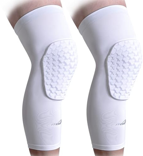 COOLOMG Ginocchiere ginocchiere per gamba, ginocchiere, basket, calcio, pallavolo, per uomo, donna, ragazzo, sport, colore bianco, a T, XS