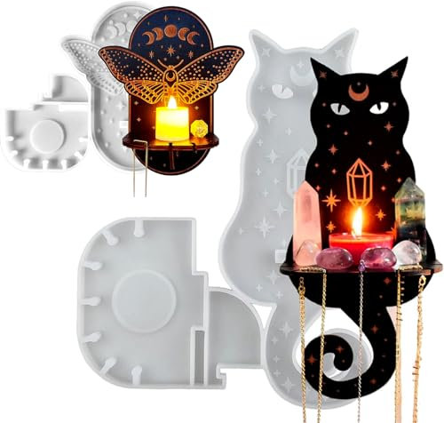 Bogoro 2 Stück Halloween Katzen Kerzenhalter Silikonform, Epoxidharz Formen, Silikonformen Epoxidharz, Silikonform Epoxidharz, Silikonformen Gießformen, Hängend Kerzenhalter Gießform