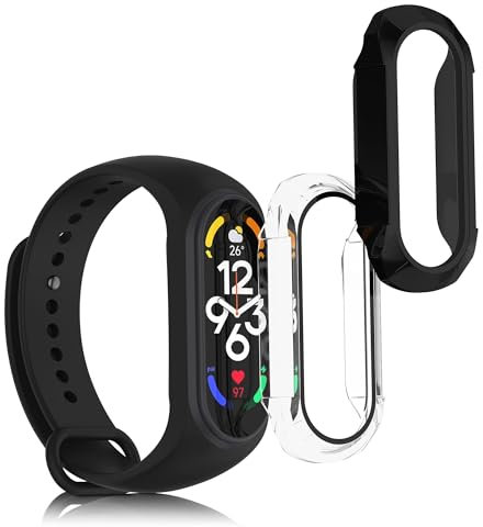 kwmobile 2x Custodia Rigida Smartwatch Compatibile con Xiaomi Mi Band 7 Cover - Case Vetro Temperato Orologio Fitness - trasparente/nero
