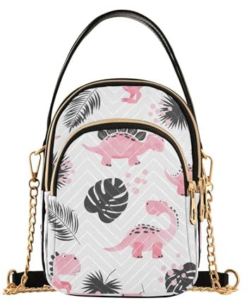 MCHIVER Rosa Cartoon Dinosaurier Crossbody Tasche für Frauen Handy Geldbörse Geldbörse mit abnehmbarer Kette Schulter Handtasche für Arbeit Reise Reisepass Telefon, Rosa Cartoon Dinosaurier