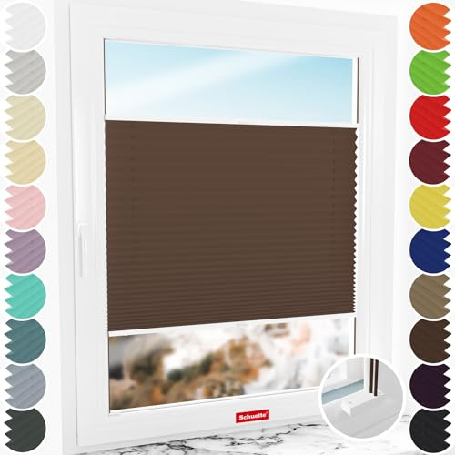 Schuette® Plissee mit Bohren zum Anschrauben ● Thermo Kollektion: Toffee (Dunkelbraun) ● 95x100cm (Breite x Höhe) ● Suprafix Faltrollo Befestigung ● Bequeme Rollo Montage inkl. Video