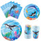 WERNNSAI Under The Sea Party Decorations - 64 Pcs Ocean Animal Birthday Decorations for Kids Summer Party Plates Cups Napkins Kids Birthday Tableware Set for 16 Guests Blue