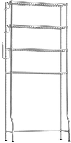 SONGMICS 4-stöckiges Toilettenregal, Badezimmerregal, Waschmaschinenregal, verstellbare Ablagen, mit Haken, Toilettenpapierhalter, platzsparend, 30 x 83 x 176 cm, Taubengrau BTS023G01
