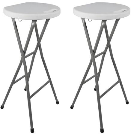 Oxeo Tabourets Haut Pliant X2 - Hauteur 80cm - Tabouret de Bar Pliant - Tabouret Mange Debout - Siège résine Structure Acier
