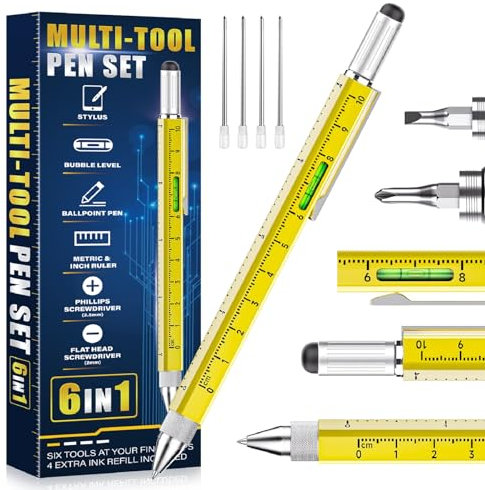 Coole Geschenke für Männer und Frauen, 6-in-1-Multitool-Stift für Ihn, Vater, Opa, Ehemann, Freund, einzigartiges Multifunktionswerkzeug, Gadget, Strumpffüller, Geschenke von Tochter, Ehefrau, Sohn