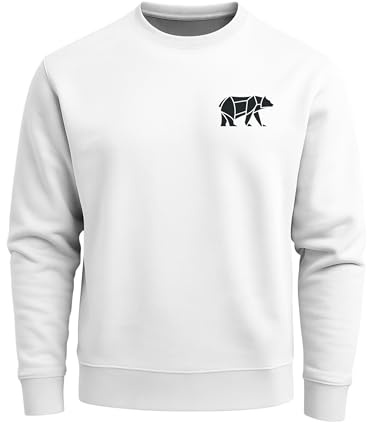 Neverless® Sweatshirt Herren Print Aufdruck Bär Polygon Design Wander Outdoor Rundhals-Pullover Fashion Streetwear Weiss M