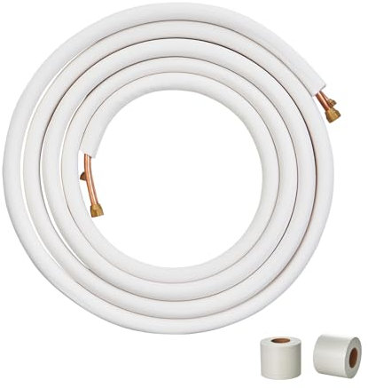 VEVOR 25FT Mini-Split-Leitungsset, Kupferrohre mit 3/8 und 5/8 Außendurchmesser und dreischichtiger Isolierung, für Mini-Split-Klimaanlagen, Kältemittel- oder Wärmepumpengeräte und HVAC mit Wickelst