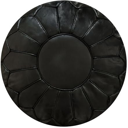 See the Good XL Echtleder Pouf - Handgefertigt - gefüllt geliefert - Ottoman Sitzsack Fußhocker Puff (Schwarz)
