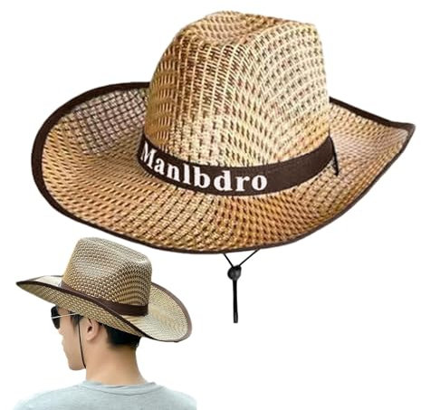 Rurunklee Chapeau de paille de pêche pour homme, chapeau de soleil en paille | Chapeau de soleil de cowboy pour l'extérieur, avec protection UV, chapeau de cowboy occidental d'été pour le jardinage,