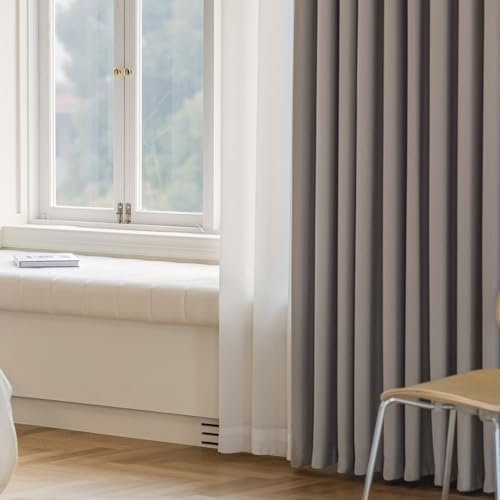 Musihy Thermo Gardinen mit Ösen, 96 x 138 cm Graue Ösen Raumverdunkelung Thermoisolierte Vorhänge für Schlafzimmer und Wohnzimmer