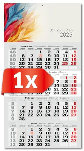 PRIMUS PRINT 4-Monats Einblockkalender 2025 - Wandkalender - Monatskalender mit Schieber - Blockkalender - inklusive Feiertagen - verschiedene Motive, verschiedene Sets - [ 1 x Flammen ]