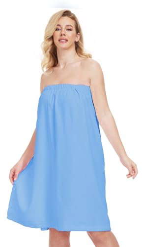 North Bund Asciugamano Donna da Bagno 100% Cotone Accappatoio Doccia Kilt Abito Spugna Telo Con Chiusura in Velcro Sauna Spa Blu