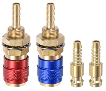 sourcing map Lot de 4 connecteurs rapides à gaz et eau pour tube de diamètre intérieur de 6 mm avec tuyau pour TIG 12 18 20 27 raccords rapides pour chalumeau de soudage Rouge/bleu