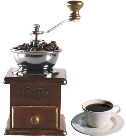 Monozoz Macinacaffè manuale, caffè manuale – Macinacaffè retrò stile antico in ghisa a mano cassetto in legno, macinino per fagioli, Natale