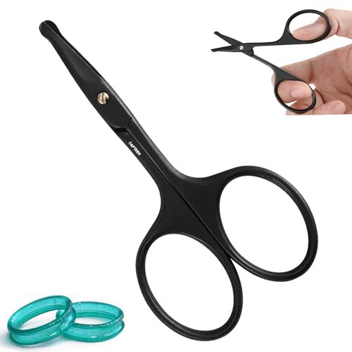 Premium Curved Safety Blade Nail Scissors, Rounded Tip, for Trimming Eyebrows, Face, Hair, Cuticles, Ear Hair, J2 Stainless Steel (Black, 4 Inch)