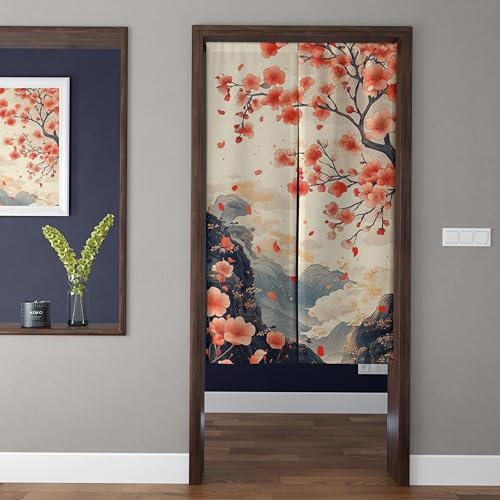 ChangTsing Japanischer Stil dick Leinen Noren Lang Vorhänge Japanischer Türvorhang Gardinen Noren Lang Vorhänge Traditioneller Chinesischer Stil Vorhang für die Heimtextilien Raumteiler 75 x 150 cm