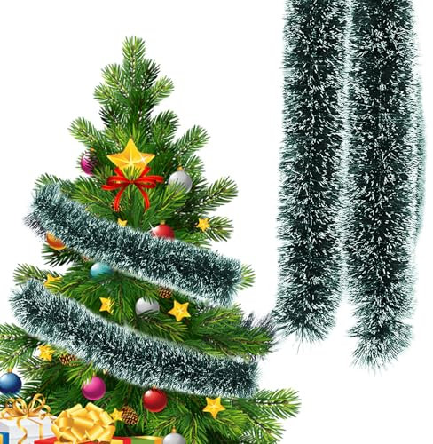 10m Girlande Weihnachten, Grün Weiß Weihnachtsbaum Girlande Deko, Weihnachtsdeko Girlanden, Tannengrün Christmas Garland, Für Treppe, Kamin Und Party, Weihnachten Künstliche Tannengirlande