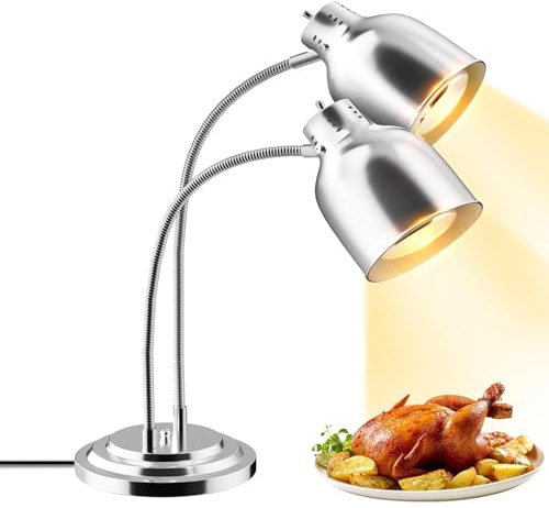 YJFEDCC Calentador De Lámpara De Calentamiento De Alimentos para Restaurantes, Lámpara De Calentamiento De Alimentos De Doble Cabezal, Lámpara De Calefacción Eléctrica Portátil,Plata