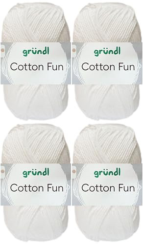 4x50 Gramm Gründl Cotton Fun Häkelgarn aus 100% Baumwolle inkl. Anleitung für Einkaufsnetz (01 Weiss)