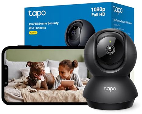 Tapo C201 Pan/Tilt Indoor Camera House Security Camera, WiFi Camera, No Monthly Fee, AI Detection, Dog Camera, Baby Camera Monitor, 1080p Full HD, 360° View, Night Vision, Works with Alexa & Google
