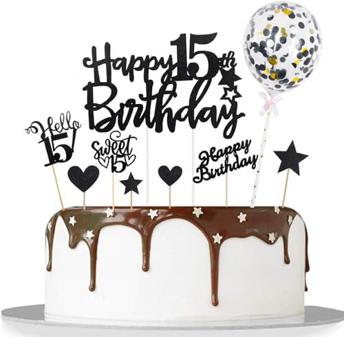 Catelves Tortendeko 15 Geburtstag Mädchen Junge,10 Stk Glitzer Kuchendeko Geburtstag 15 Jahre Mädchen,Happy 15th Birthday Cake Topper Roségold,Torten Deko 15. Geburtstag Mädchen,15 Geburtstag Deko