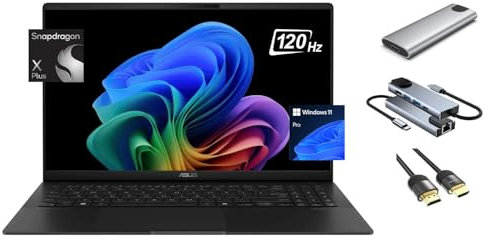 ASUS Vivobook S Copilot+ PC Laptop, 15.6 3K OLED Display, Qualcomm Snapdragon X Plus (Beats Ultra 7-155U), 16GB RAM, 2TB SSD + 256GB Portable SSD, 3-in-1 Storage Bundle, US Version KB, Win 11 Pro