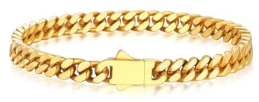 Bandmax Armbänder Herren Edelstahl Panzerarmband 5/7/9/12MM Männer Miami Gliederarmband Silber/Schwarz/Gold Kubanische Kettenarmband Armkette 19/21/23cm Punk Schmuck für Geburtstag