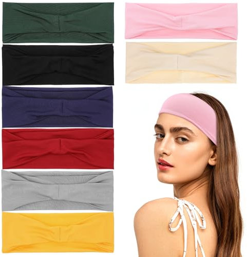 Yuanchu 8 Stück Damen Haarband, 8 Farben Breites Stirnband Sport Stirnbänder Elastische Hair Band Schweiß Wicking Haarbänder Mode Haarreifen Sommer Haarschmuck für Übung Workout Yoga Frauen Mädchen