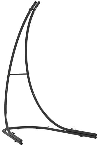 Outsunny Gestell für Hängesessel in C-Form Metall Ständer mit Sockel für Hängesitz Hängestuhl, Hängeschaukel Hängemattengestell bis 150kg, Hängestuhlgestell für Indoor Outdoor Balkon, Terrasse Schwarz