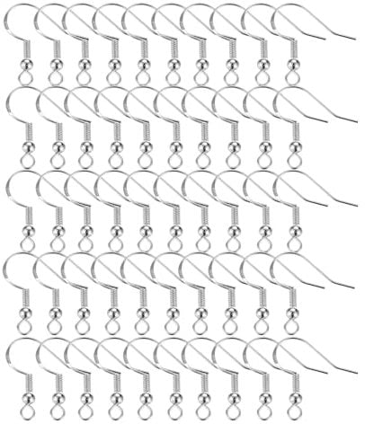 50Pcs Silver Fish Hook Ear Wires With Spring Ball - Hypoallergenic Earring Making Supplies for DIY Jewelry - Essential Craft Kit