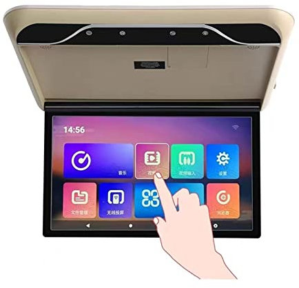 AUBEST Car Headrest Player, Car Roof Mount Monitor HD 1080P 19 Inch Ceiling Mount Flip Down Overhead Screen MP5 Multimedia Player WIFI/Bluetooth(Touch Screen Beige)