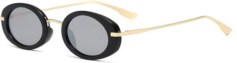 Ovale Sonnenbrille für Herren und Damen, klare Ozeangläser, UV400-Schutz, Schwarz/Silber verspiegelt