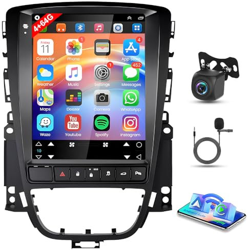 4G+64G Android 14 Car Stereo for Vauxhall Astra Double Din Car Radio with 9.7inch IPS Touch Screen with Wireless Carplay Android Auto GPS Navigation WiFi FM RDS Bluetooth SWC Backup Camera