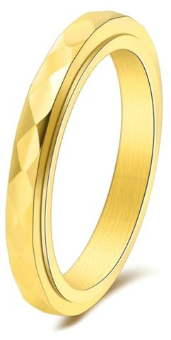 Calefee Fidget Ring Edelstahl Anti Stress, Ring Schlicht Damen Schmal Bandring Facettiert 3 mm Breit Drehbar, gr. 62